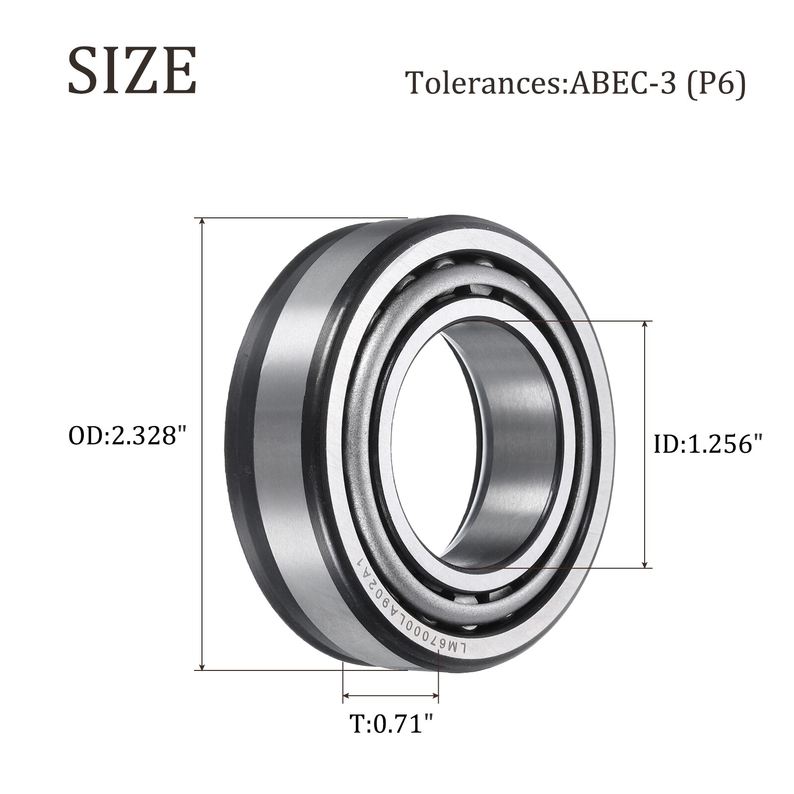 LM67000LA902A1 Tapered Roller Bearing Cone and Cup, 1.256″ Bore x 2.328″ OD