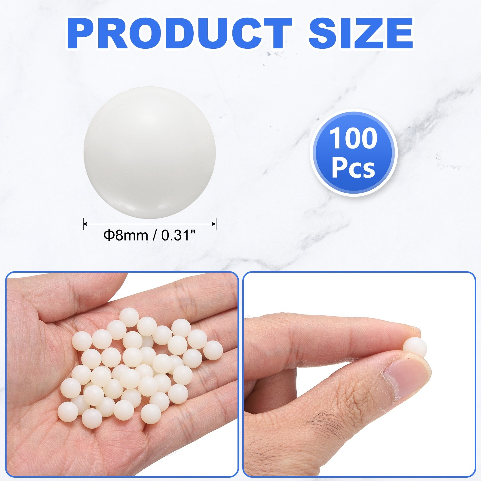 100-Pack Nylon Solid Plastic Balls, 0.31In(8mm) Precision Bearing Ball