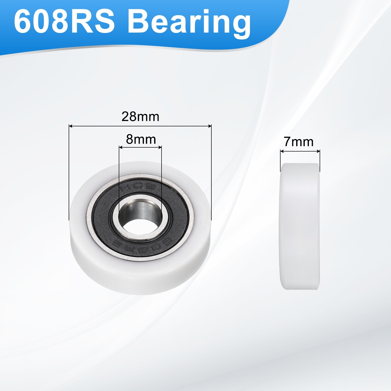 4 Pcs White 608RS Ball Bearing 8x28x7mm Chrome Steel Double Metal Shielded