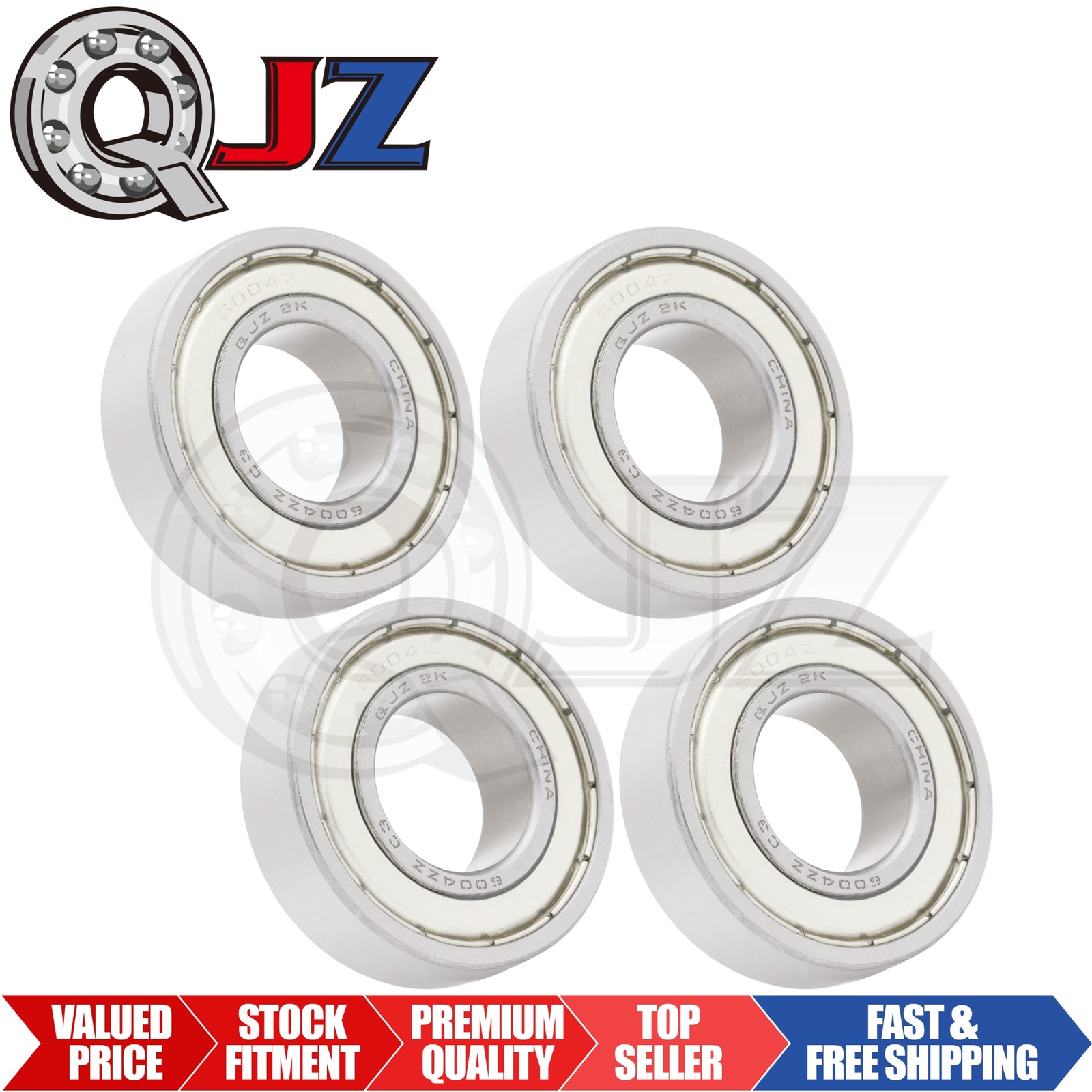 [Qty.4] New 6004-ZZ Radial/Deep Groove Ball Bearing [20mm ID x 42mm OD x 12mm W]