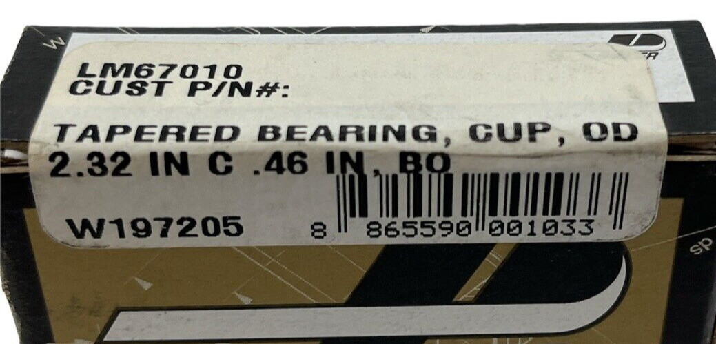 Peer Steel Non-Flanged Tapered Roller Bearing Cup 2.32″ OD X .46″ Width -LM67010