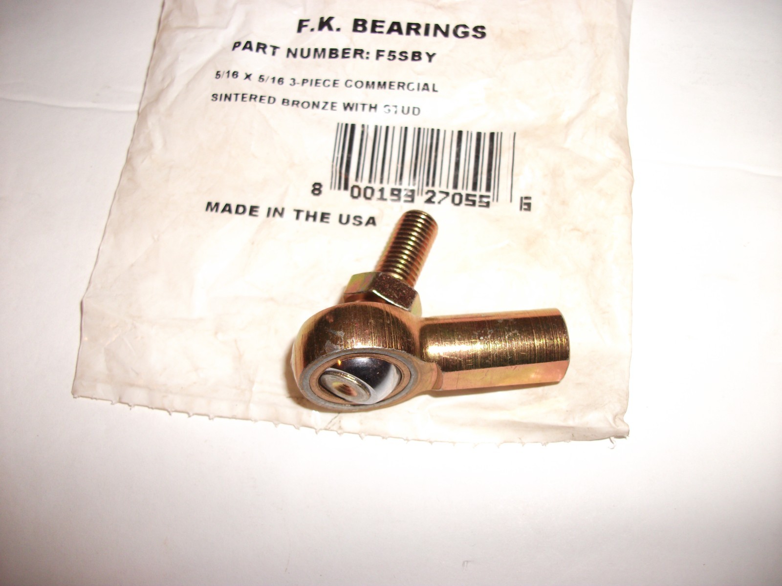 F.K. Bearings #F5SBY 5/16 x 5/16 Sintered Bronze with Stud Rod End ~ NIP