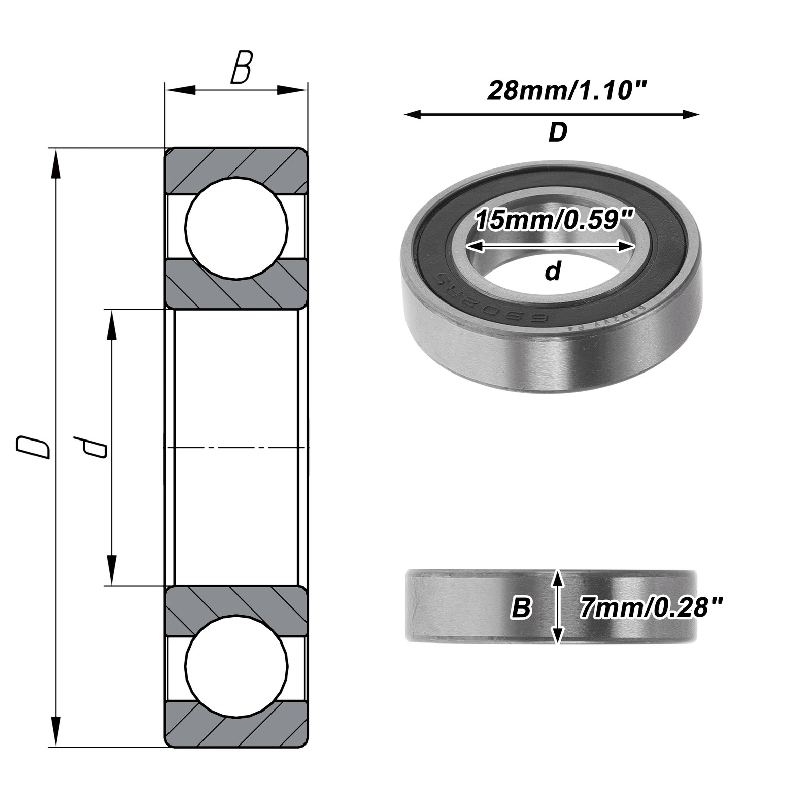 6902VV Deep Throat Ball Bearings 15x28x7mm 1pc