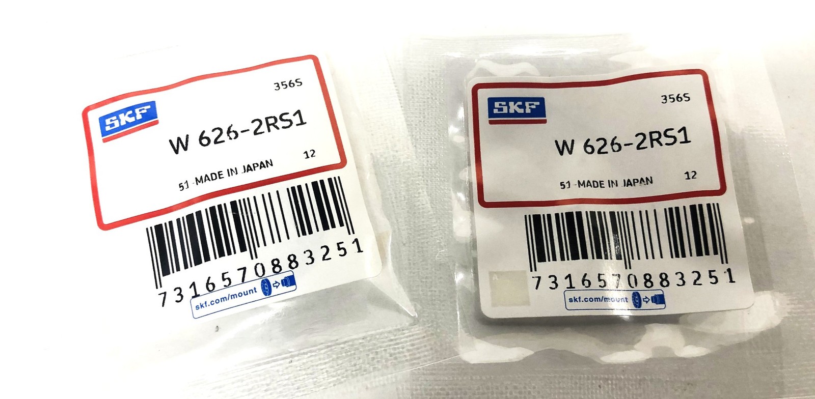 SKF Single Row Ball Bearing W626-2RS1 [Lot of 2] NOS