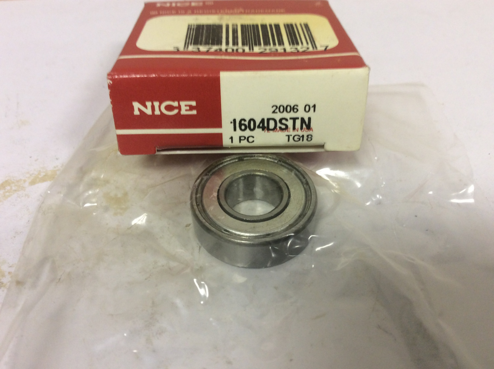 New Nice 1604DSTN TG18 Deep Groove Ball Bearing, .375″ ID, .875″ OD, .2183″ Wide