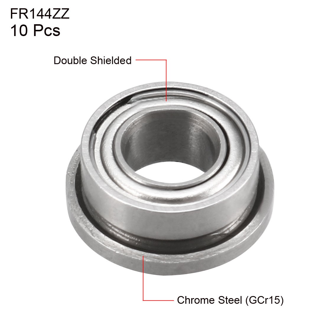 10 x FR144ZZ Flange Ball Bearing for Equipment Metal Shielded 1/8″x1/4″x7/64″