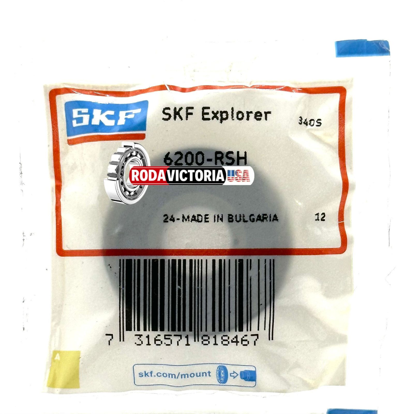SKF 6200 RSH Deep Groove Ball Bearing, Rubber Sealed 10x30x9 mm
