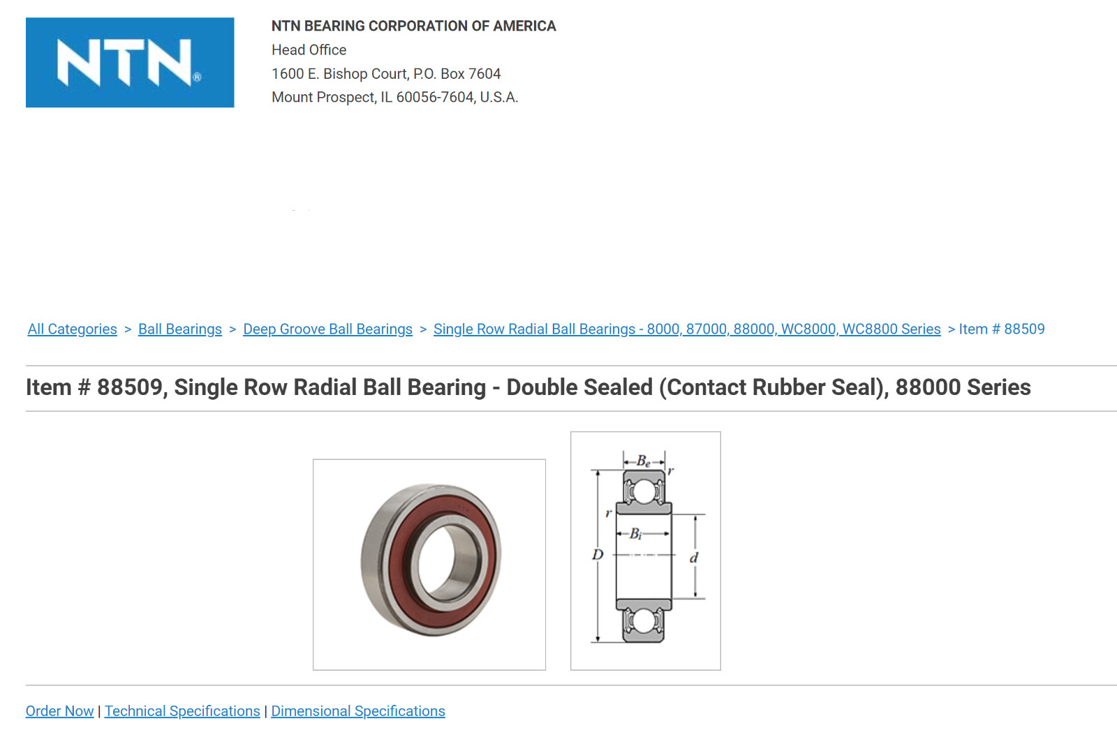 One (1) NTN 88509 Radial Bearing 45 MM ID Japan NEW