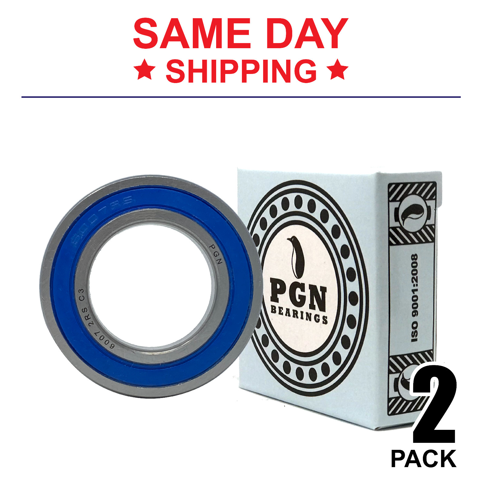 6007-2RS C3 EMQ Premium Rubber Sealed Ball Bearing, 35x62x14, 6007rs (2 QTY)