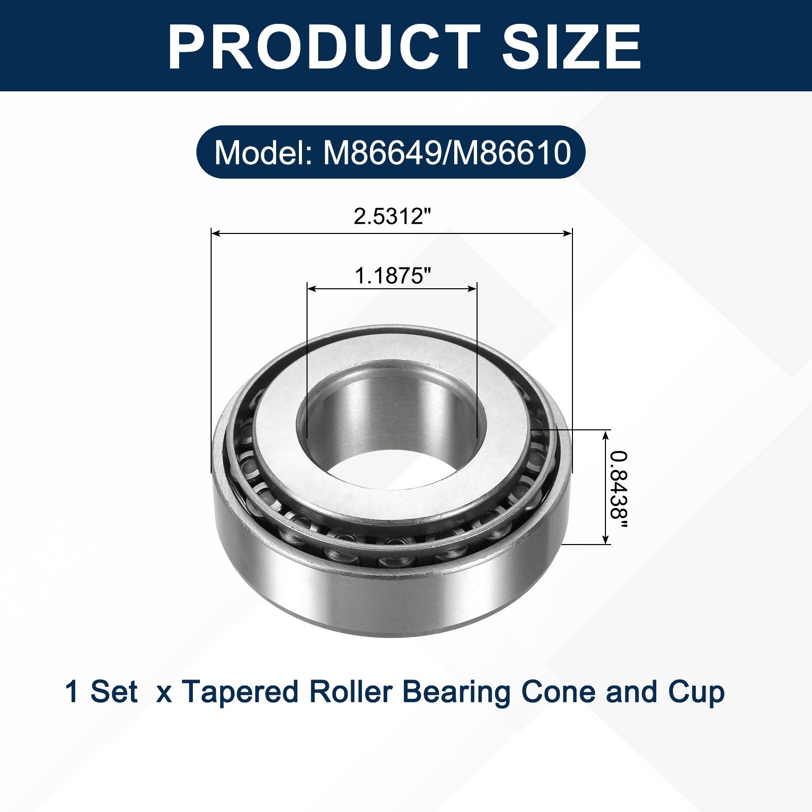 1Set M86649/M86610 Tapered Roller Bearing Cone and Cup, 1.1875×2.5312×0.8438″