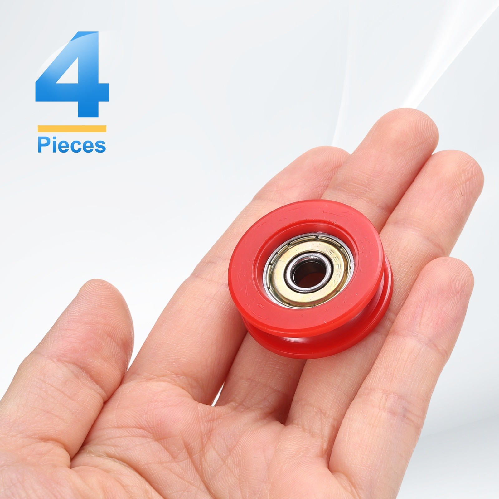 4Pcs Groove Plastic Guide Bearing 6×30.8×10.3mm Pulley Roller(Red)