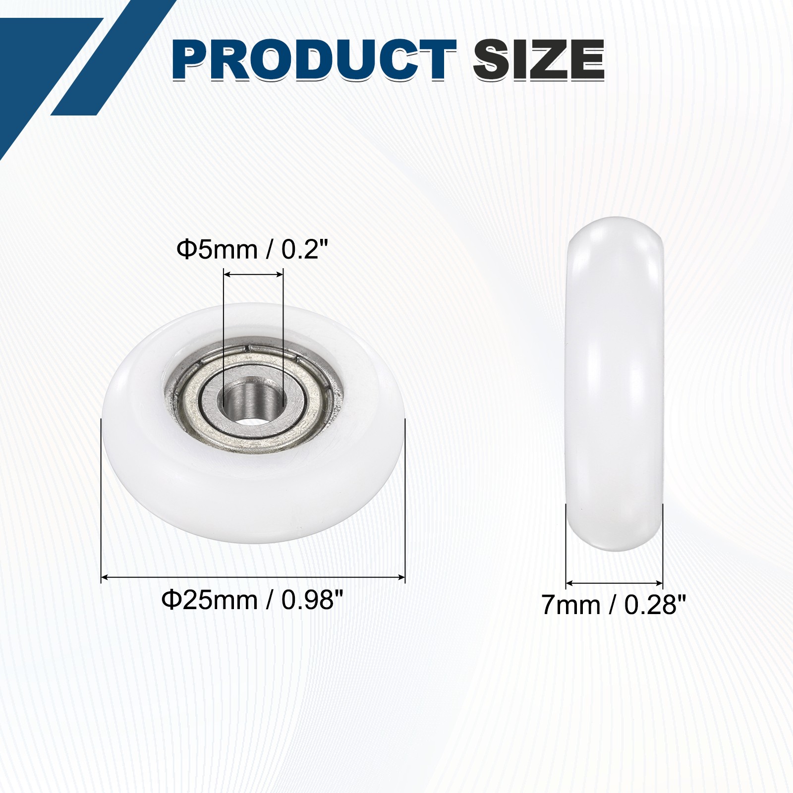 10Pcs 5x25x7mm Metal Shielded (GCr15) Chrome Steel Bearing+POM Guide, White