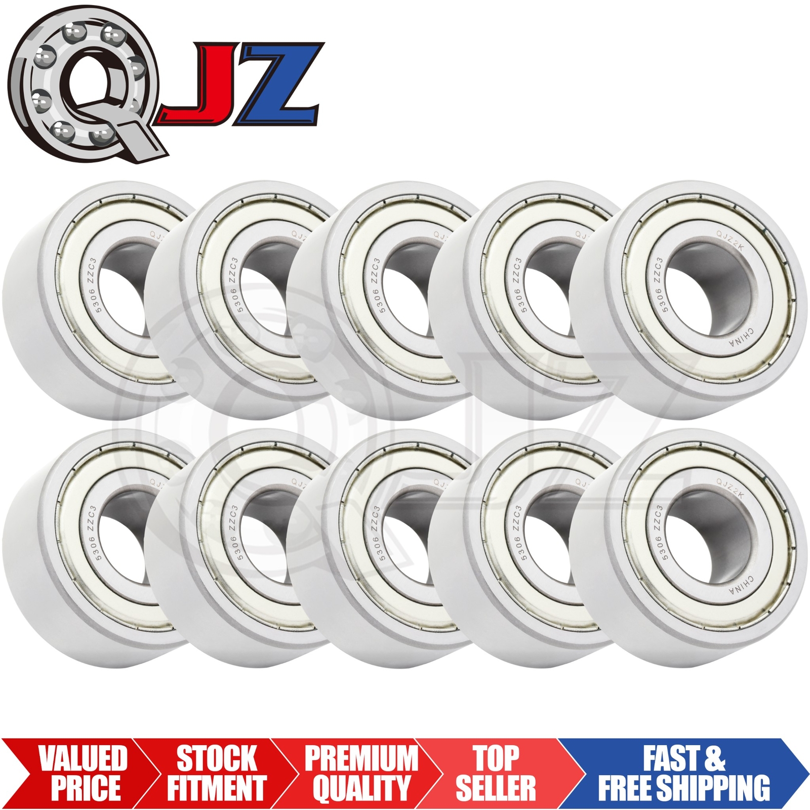 [Qty.10] 5306-ZZ New Angular Contact Ball Bearing [30mm ID x 72mm OD x 30.2mm W]