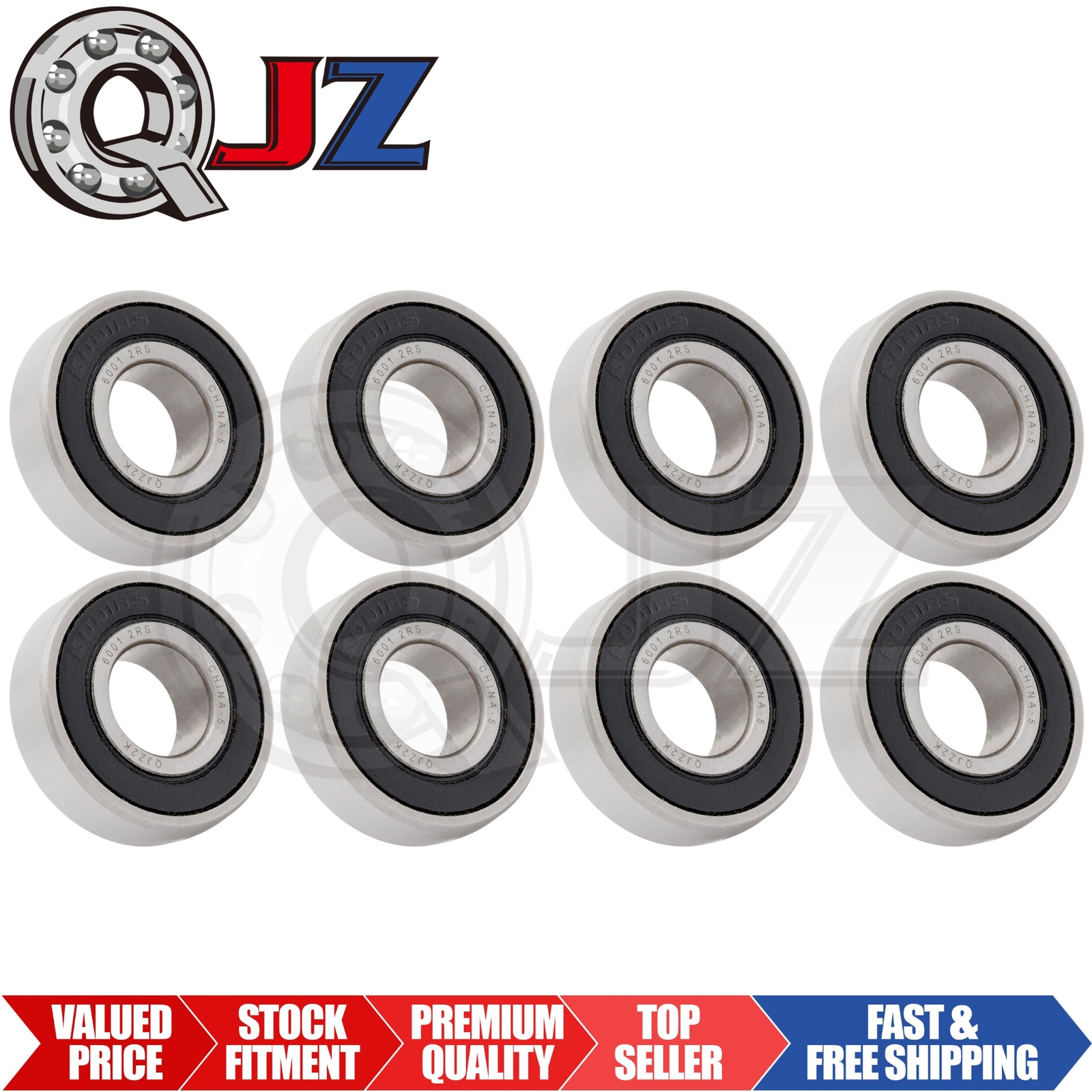 [Qty.8] New 6001-2RS Radial/Deep Groove Ball Bearing [12mm ID x 28mm OD x 8mm W]