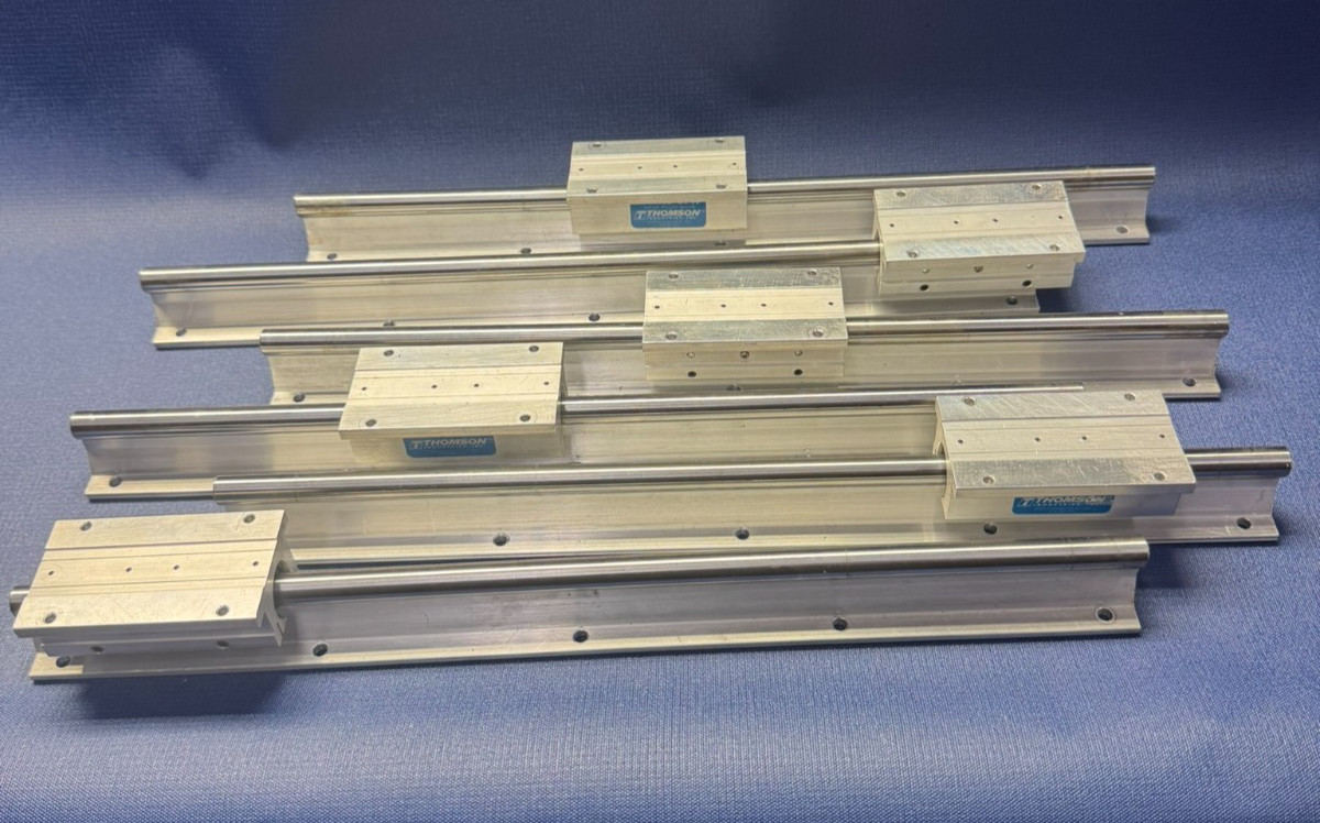 Lot of 6 – Thomson TWN8-OPN Linear Bearings on 17″ Rails