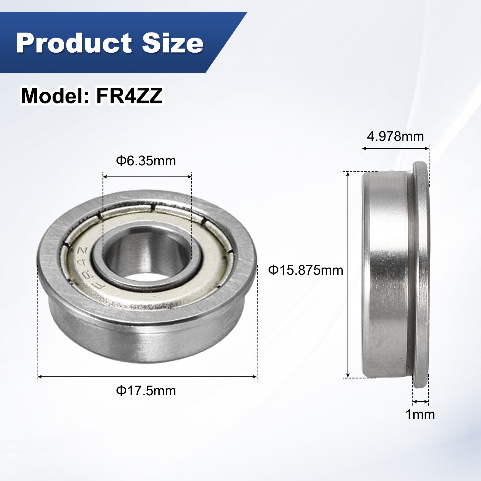 4-Pack FR4ZZ Flanged Ball Bearing, 1/4″ x 5/8″ x 13/64 Metal Sealed