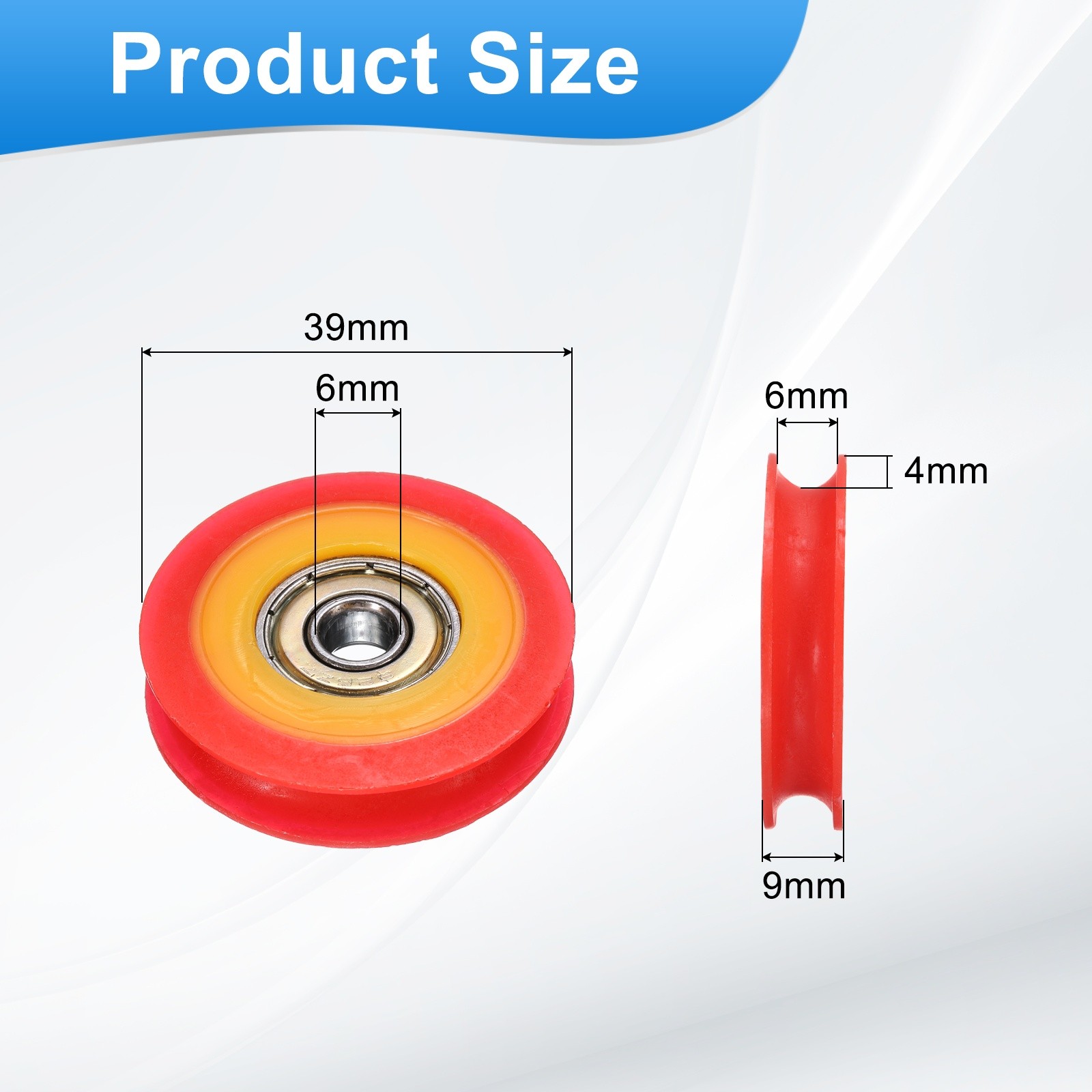 8 Pcs 6x39x9mm Red U Type Groove Plastic Guide Bearing Roller Wheels