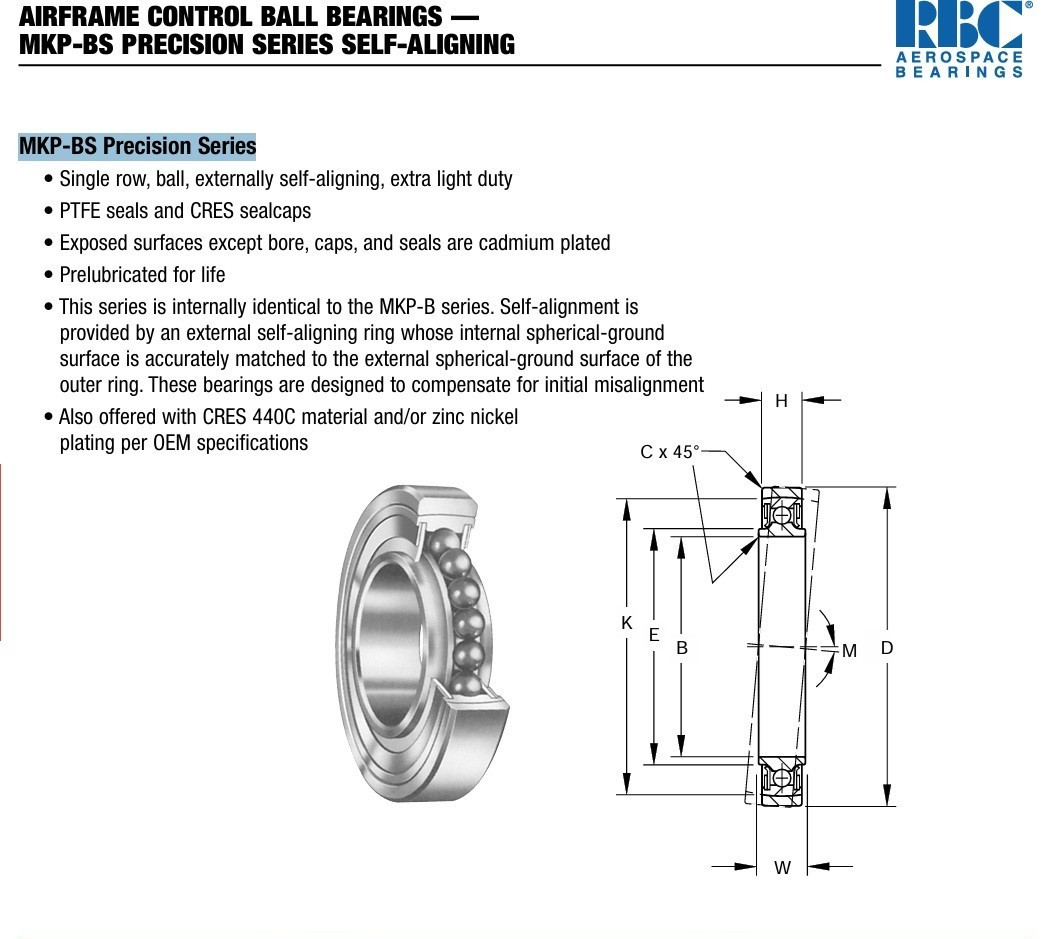 RBC Airframe Bearing MKP16BS2E9881- MKP BS Series 1″ Bore, *NOS SEALED* READ