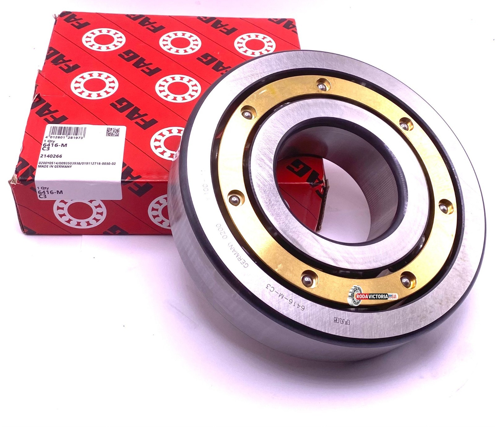FAG Germany 6416 M C3 Ball Bearing, Open Type, No Seals, Brass Cage 80x200x48 mm