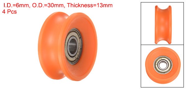 4pcs U Type Groove Pulley Guide Rolling Bearing 6x30x13mm Roller Wheel Orange