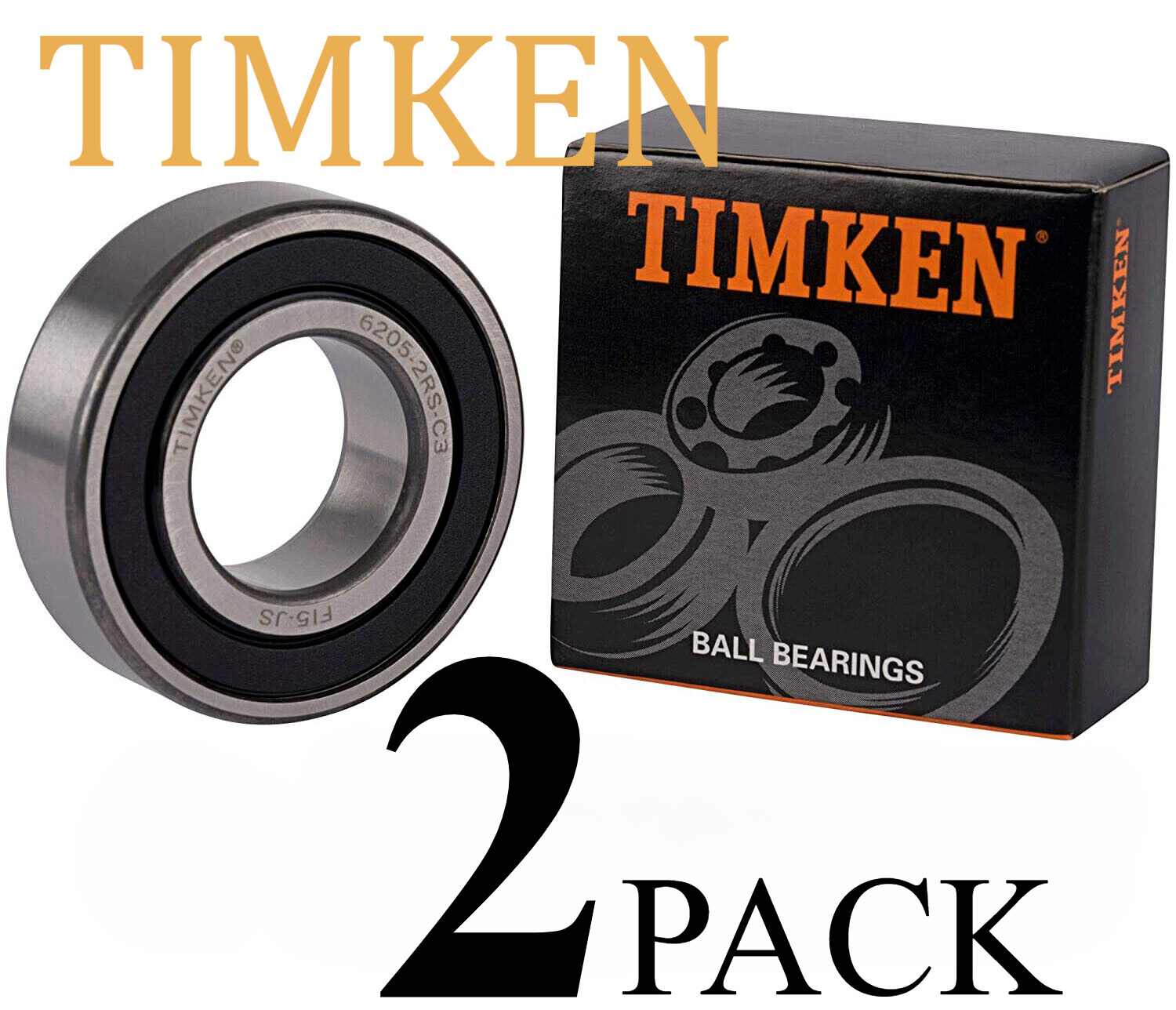 New TIMKEN 2 PACK 6205-2RS C3 25X52X15MM Clearance Double Rubber Seal Bearings