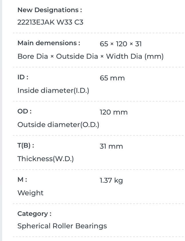 ZKL 22213.e.ja.k.w33 Spherical Roller Bearing, Double Row, 65x120x31mm