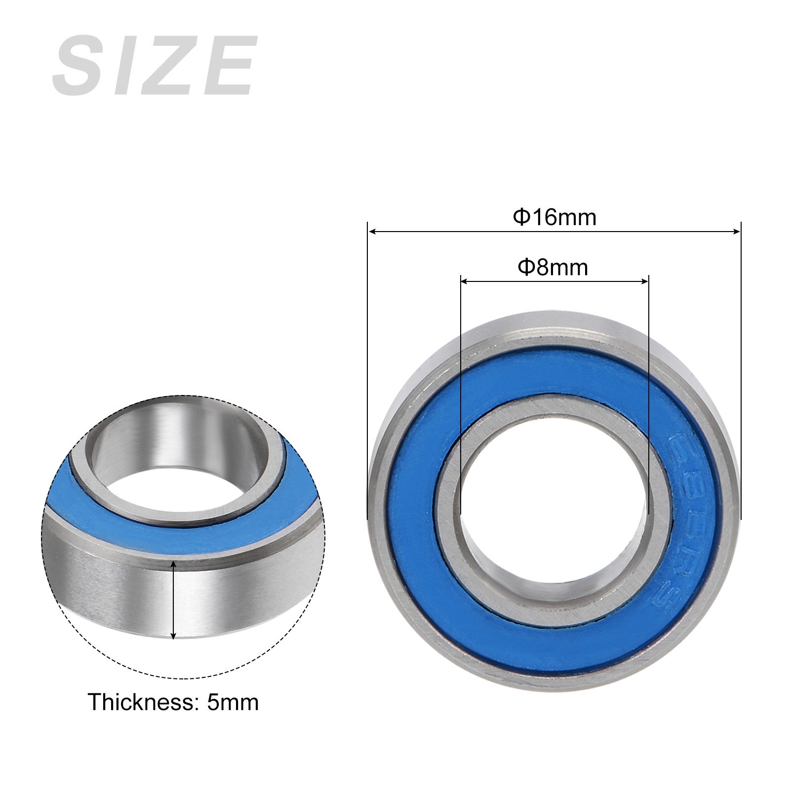 Deep Groove Ball Bearings (688-2RS, 8mmx16mmx5mm) 10Pcs, Chromium Steel