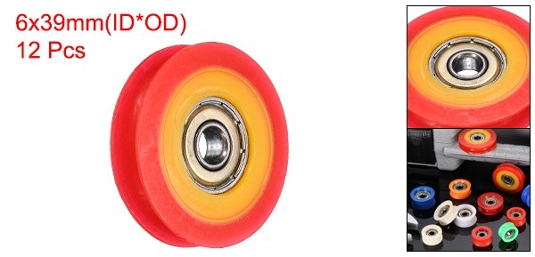 12 Pcs Red U Type Groove Plastic Guide Bearing 6x39x9mm Pulley Roller