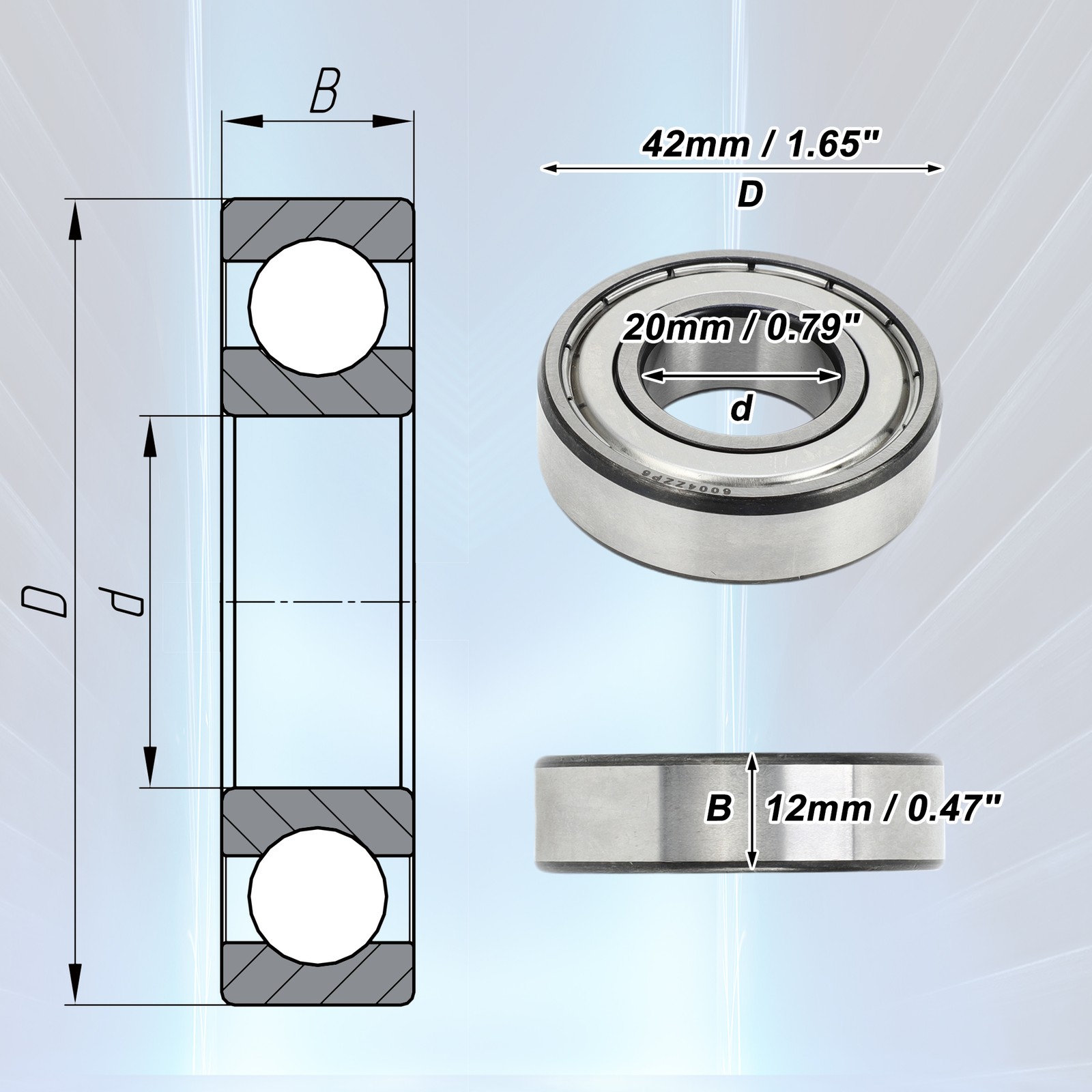 6004ZZ Deep Groove Ball Bearings 20x42x12mm Scooter Skateboard Wheel