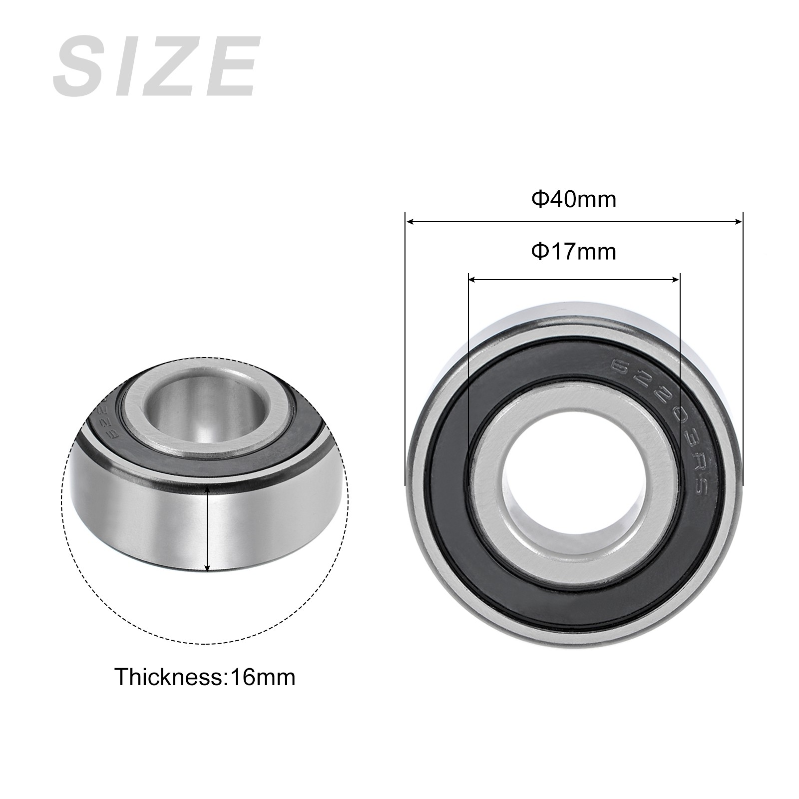 Deep Groove Ball Bearings 62203-2RS 17x40x16mm 2Pcs Chromium Steel Double Sealed