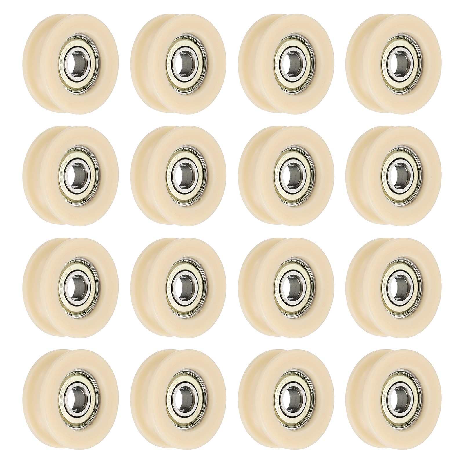 16Pcs Groove Nylon Plastic Guide Bearing 8x34x12mm Pulley Roller, Beige