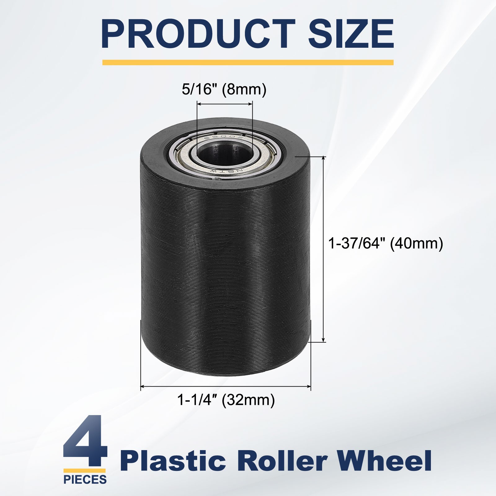 4Pcs Plastic Roller Wheel with Bearing, 3/8″x1-1/4″x1-37/64″ Bearing Pulley