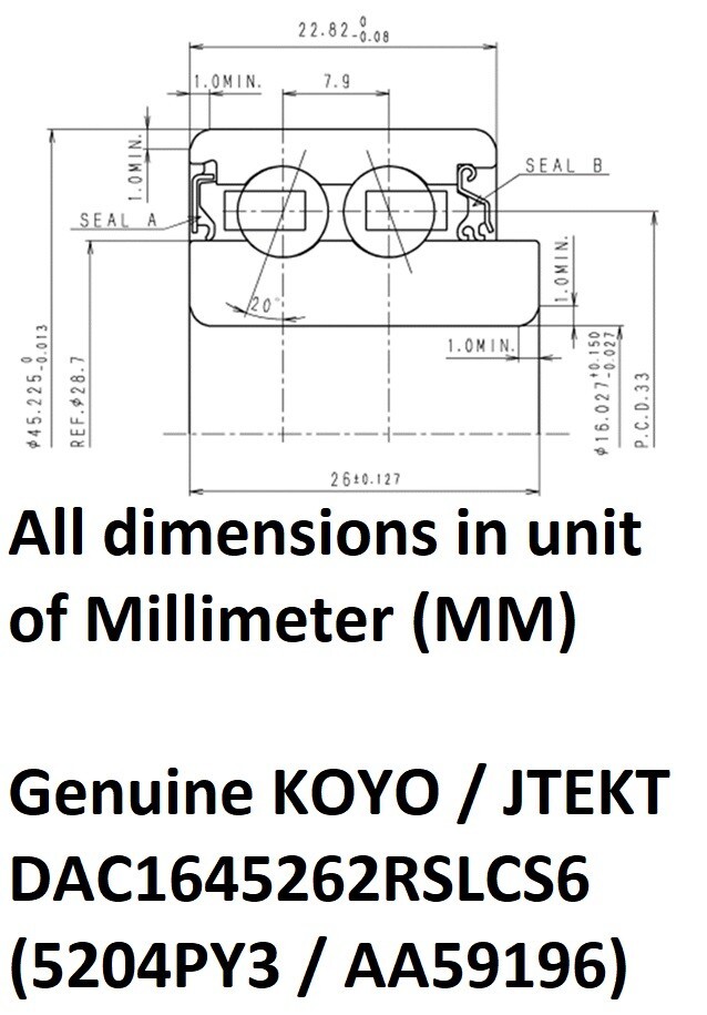 KOYO 5204PY3 Disc Opener Bearing DAC1645262RSLCS6 AA59196 Kinze#GA26920 Case-IH