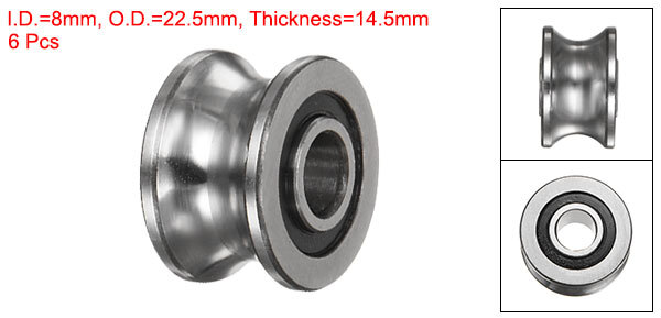 6pcs SG22 U Groove Track Guide Bearing 8×22.5×14.5mm U Groove Roller Wheel