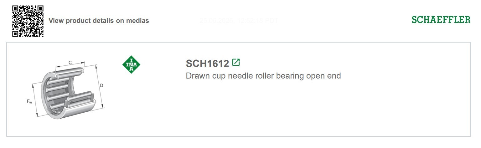 Two (2) INA SCH1612 Drawn Cup Needle Roller Bearings 1″ x 1.313″ x 0.75″ USA NEW