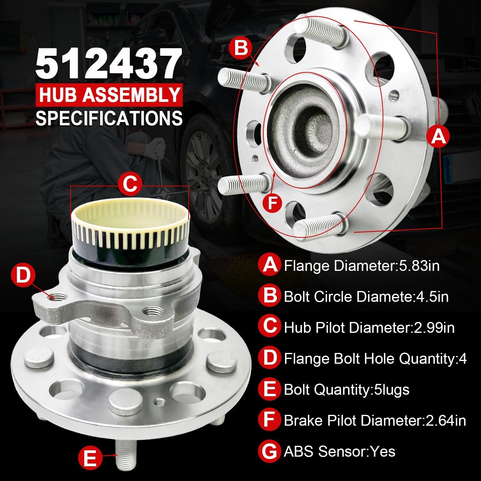Pair 512437 Rear Wheel Bearing Hub Assembly Compatible with Kia Optima 2011-2…