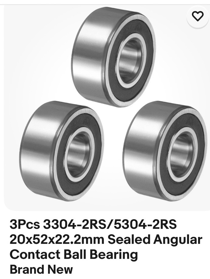 3Pcs 3304-2RS/5304-2RS 20x52x22.2mm Sealed Angular Contact Ball Bearing