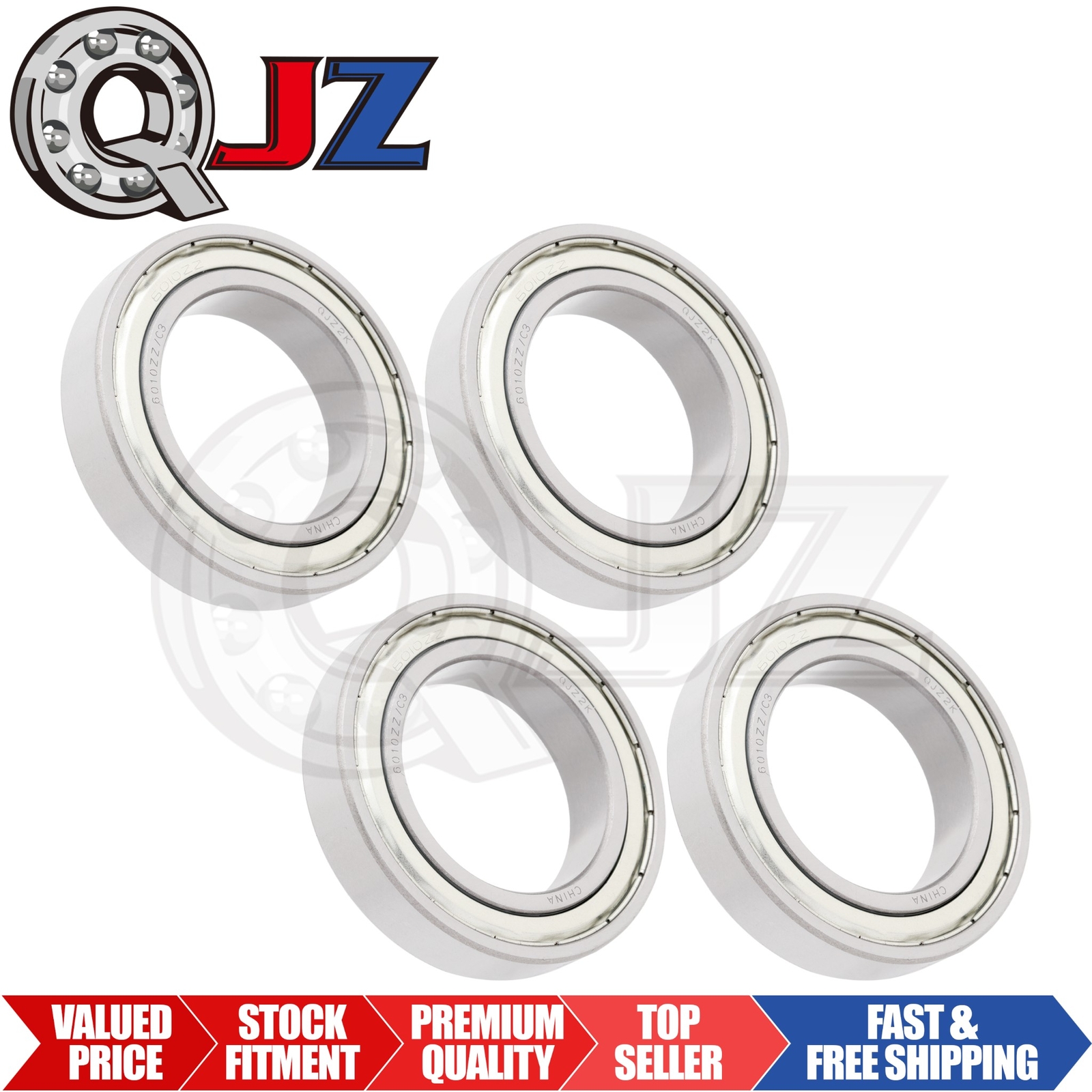 [Qty.4] New 6010-ZZ Radial/Deep Groove Ball Bearing [50mm ID x 80mm OD x 16mm W]