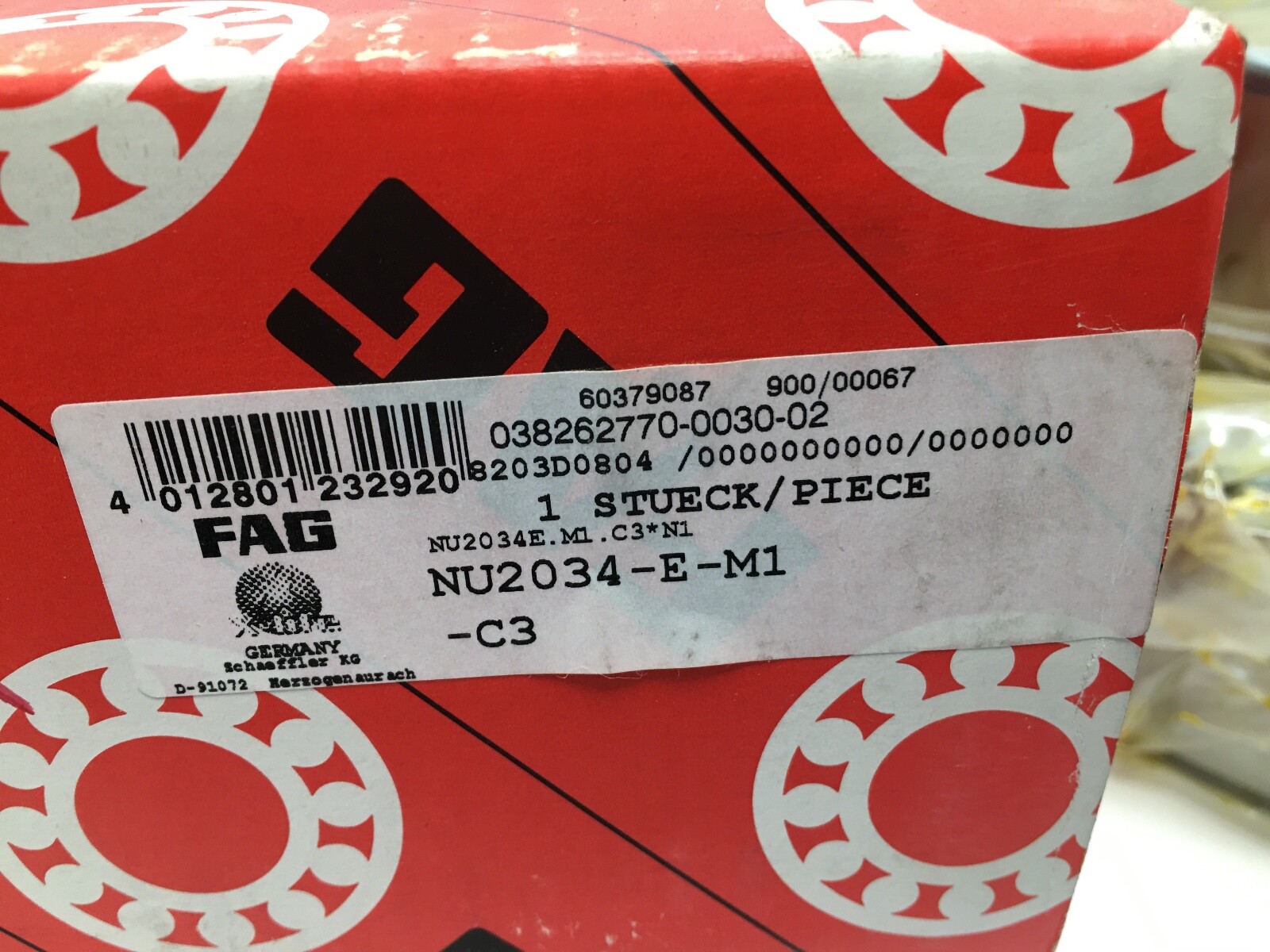 FAG NU2034-E-M1-C3 Cylindrical Bearing 170x260x54 mm NU 2034 E XL M1 C3 Germany