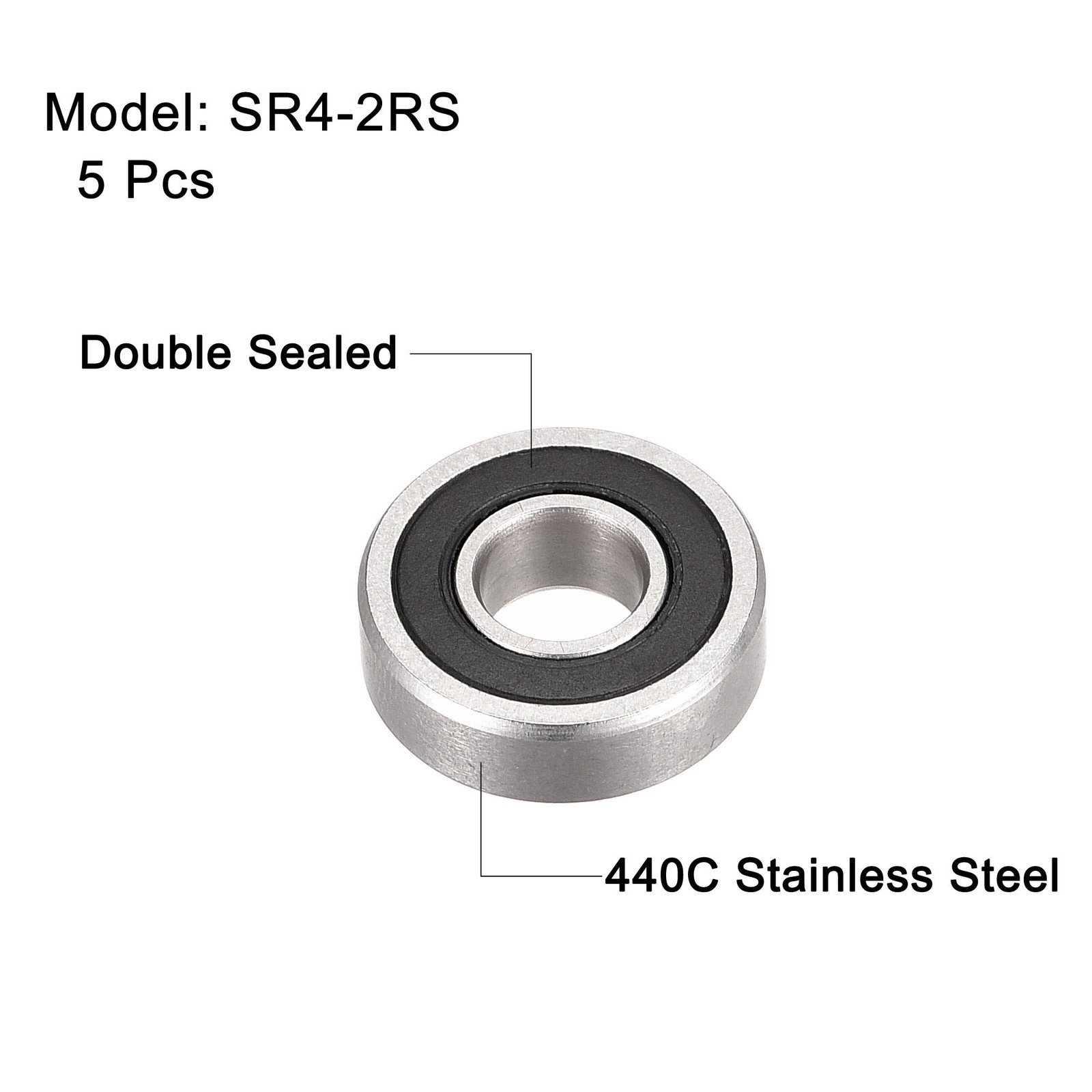 SR4-2RS Stainless Steel Ball Bearing 1/4″x5/8″x0.196″ Double Sealed 5Pack