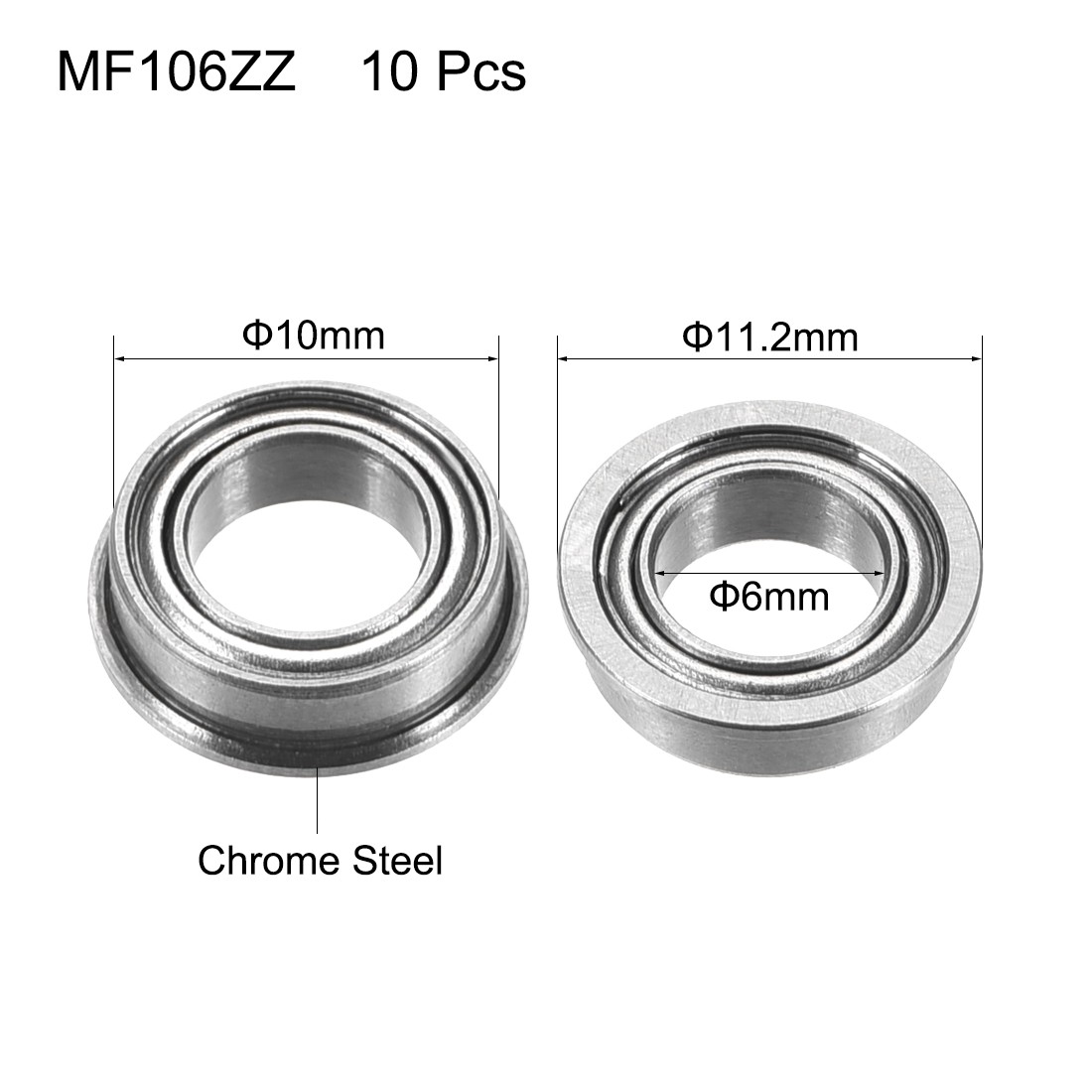 10x MF106ZZ Flanged Ball Bearings 6x10x3mm Double Metal Shielded Chrome Steel