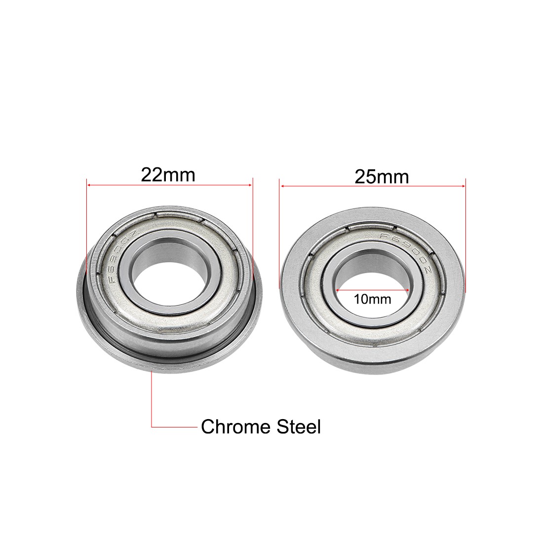 5x Flange Deep Groove Ball Bearings 10x22x6mm Shielded Chrome Steel
