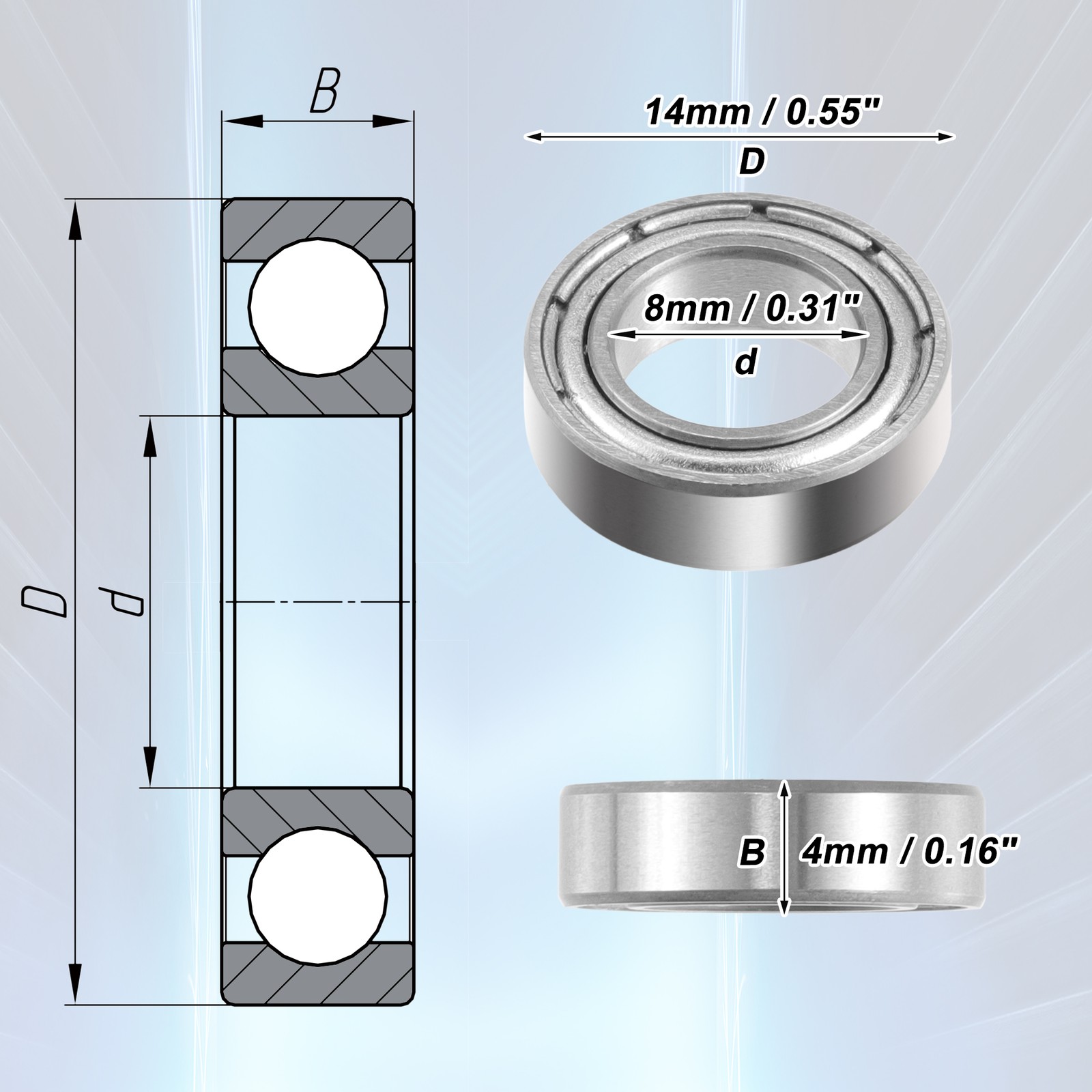 10 Pcs 8x14x4mm Car Double Metal Shield MR148ZZ Car Deep Groove Ball Bearings