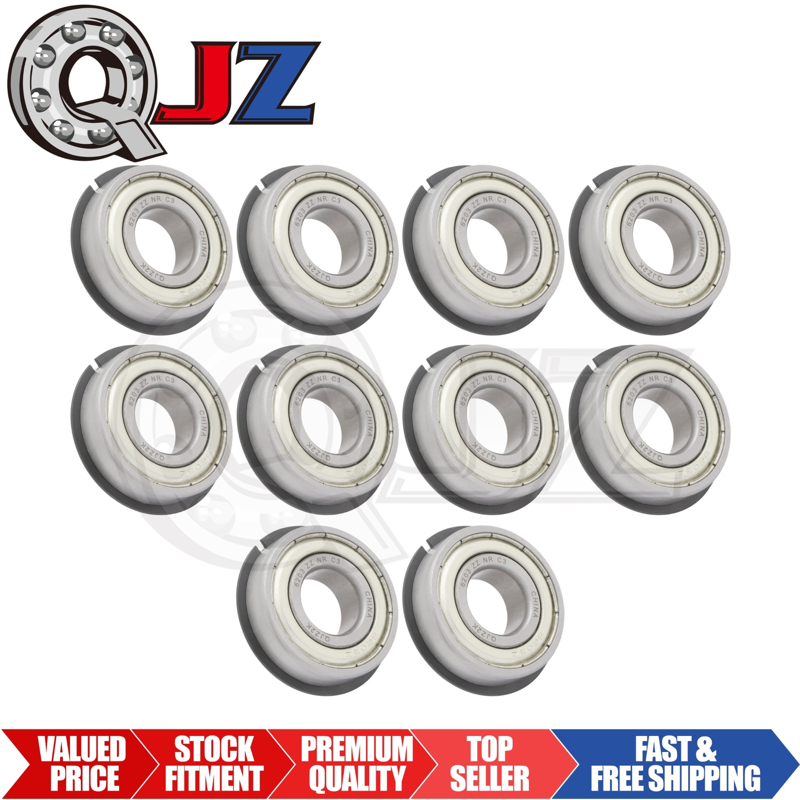 [Qty.10] 6203-ZZ-NR Deep Groove Bearing w/Snap-Ring [17mm ID x 40mm OD x 12mm W]