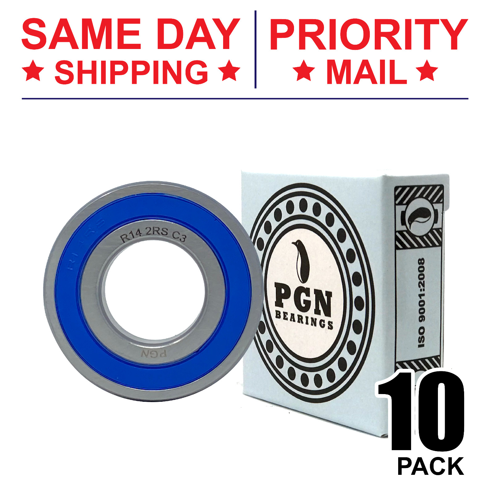 (10) R14-2RS Premium Rubber Seal Ball Bearing C3, 7/8″x1-7/8″x1/2″, R14rs