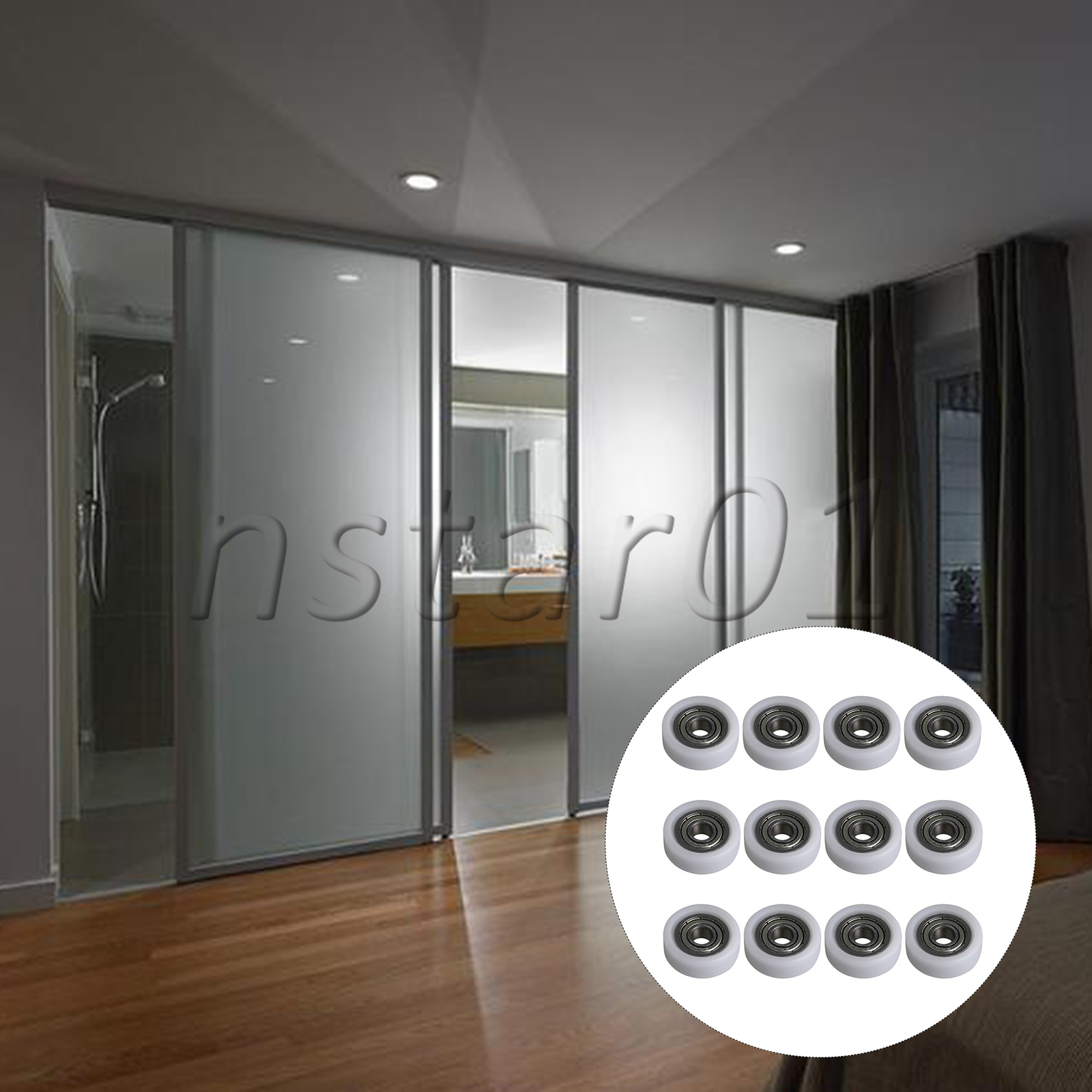 Round Nylon Pulley Wheels Roller Bearing for Slide Window Door Set of 12 White