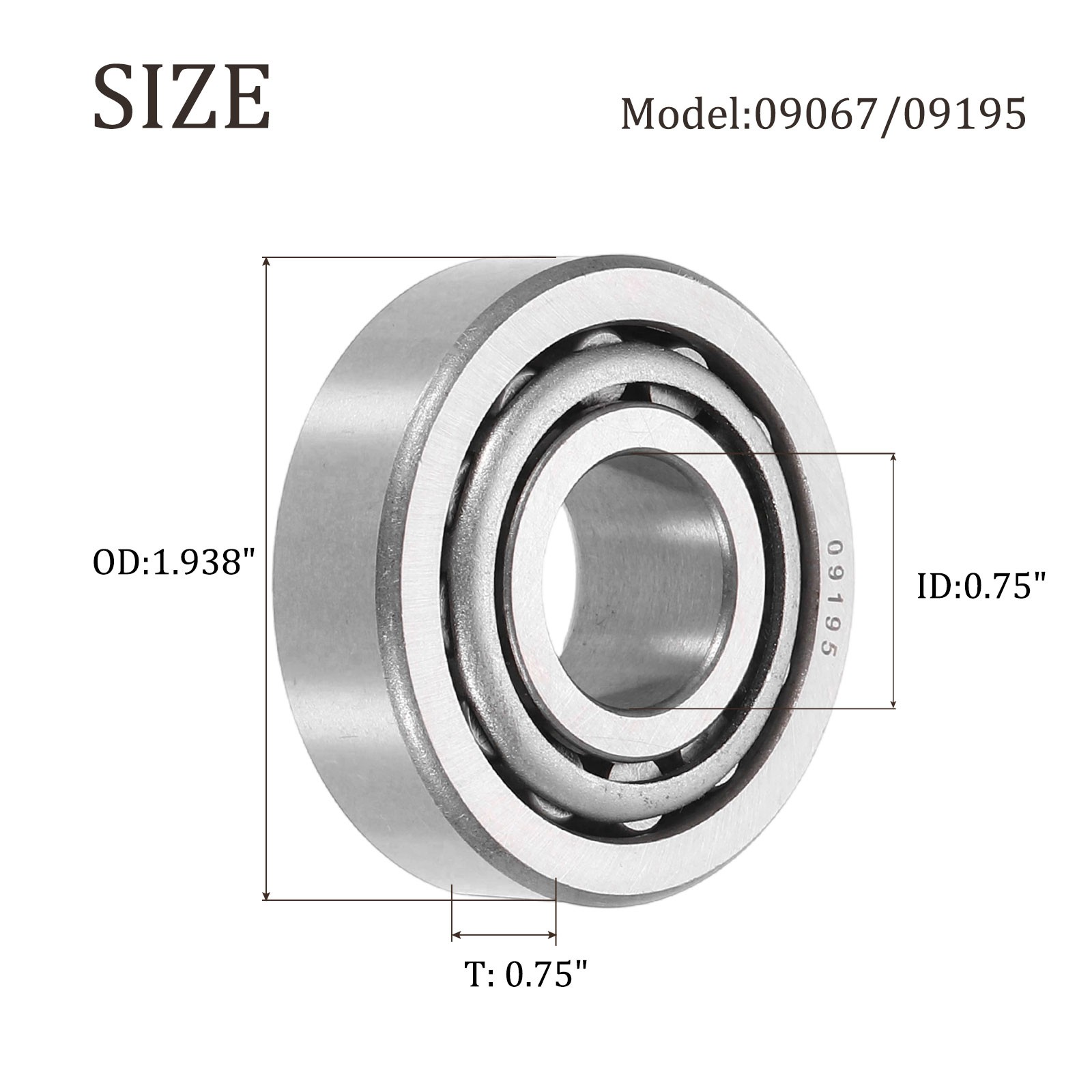 2pcs 09067/09195 Tapered Roller Bearing Cone and Cup 0.75″ Bore x 1.938″ OD P6