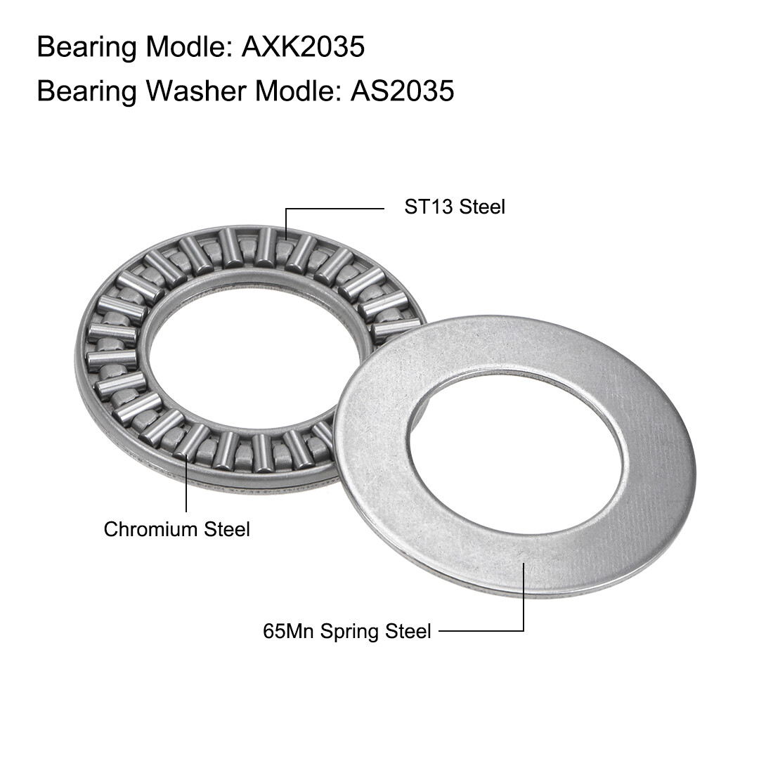 10pcs AXK2035 Thrust Needle Roller Bearings 20x35x2mm with AS2035 Washers