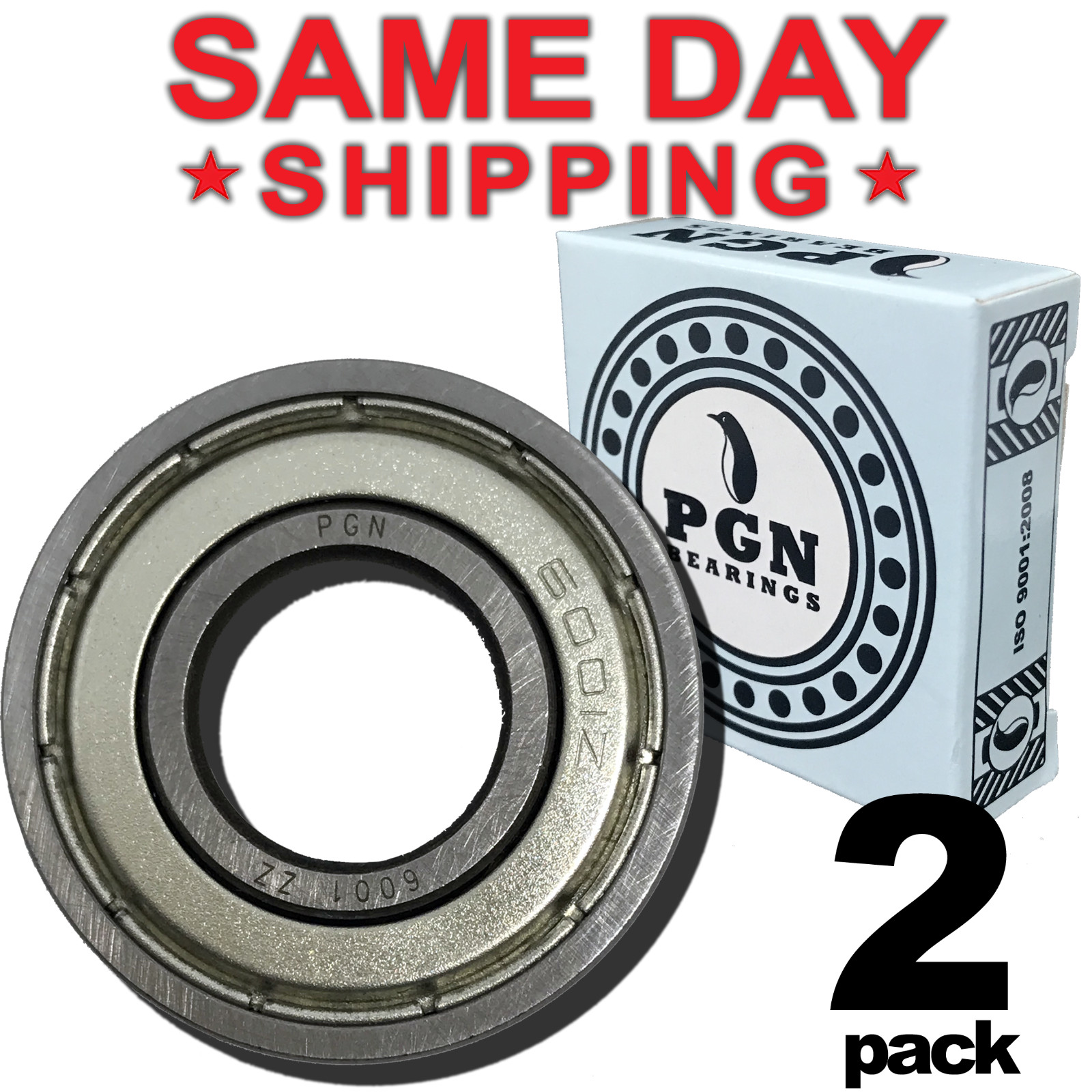 6001-ZZ C3 EMQ Premium Metal Shielded Ball Bearing, 12x28x8, 6001z (2 QTY)