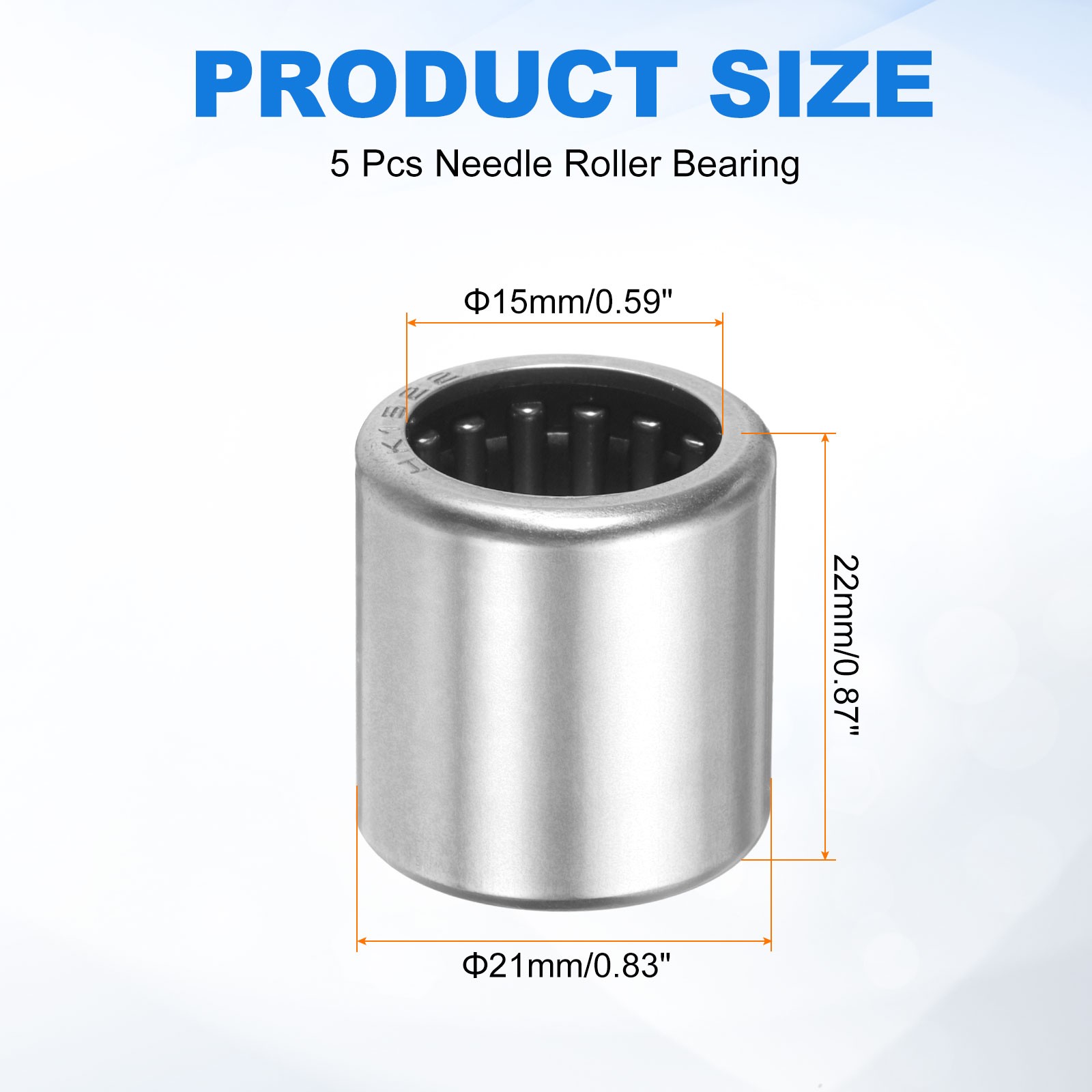 5 Pcs HK1522 Bore 15mm OD 21mm 22mm Width Needle Roller Bearings